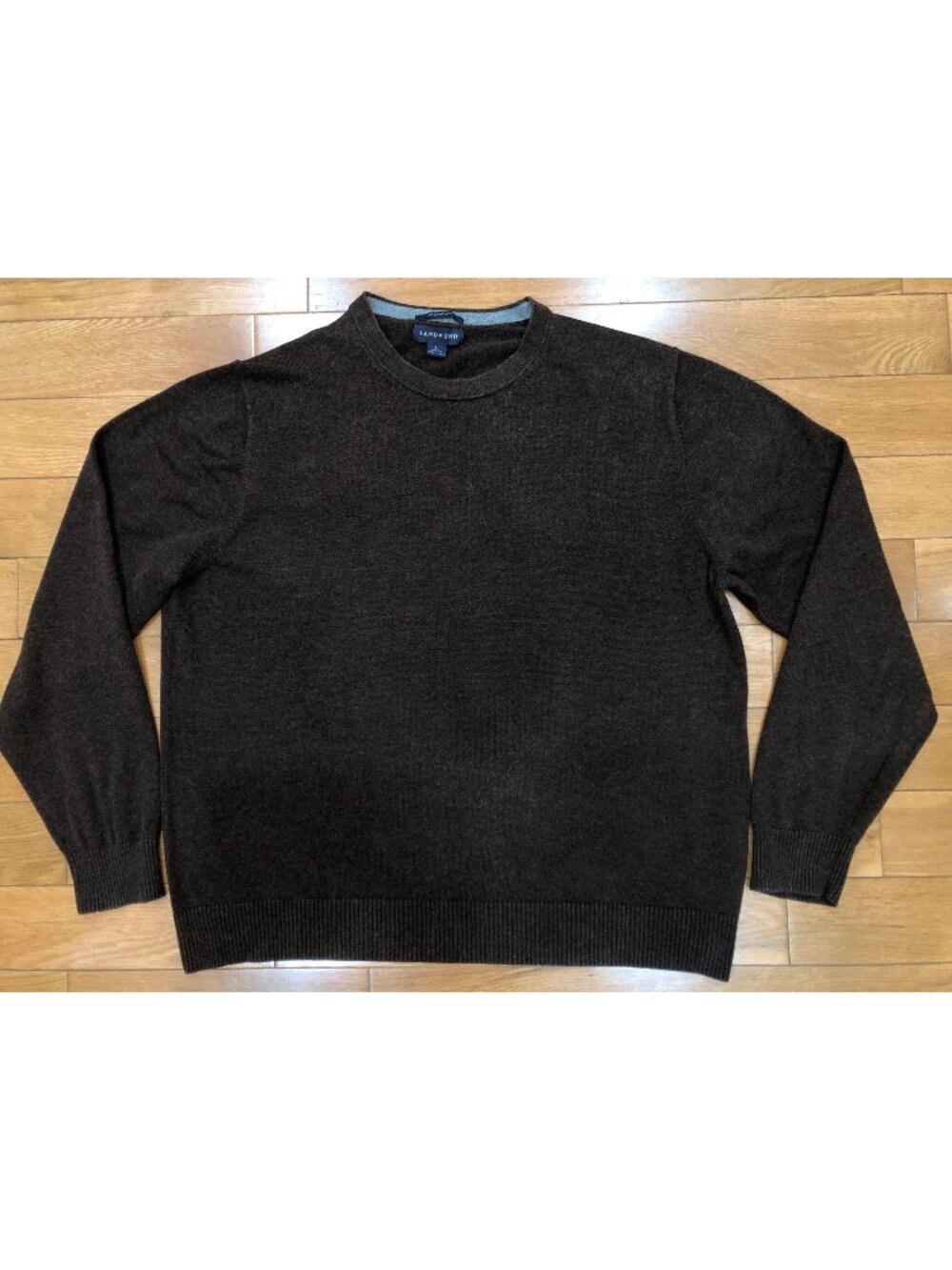 Lands End 100% Supima Cotton Dark Brown Crew Neck Knit Sweater Size L